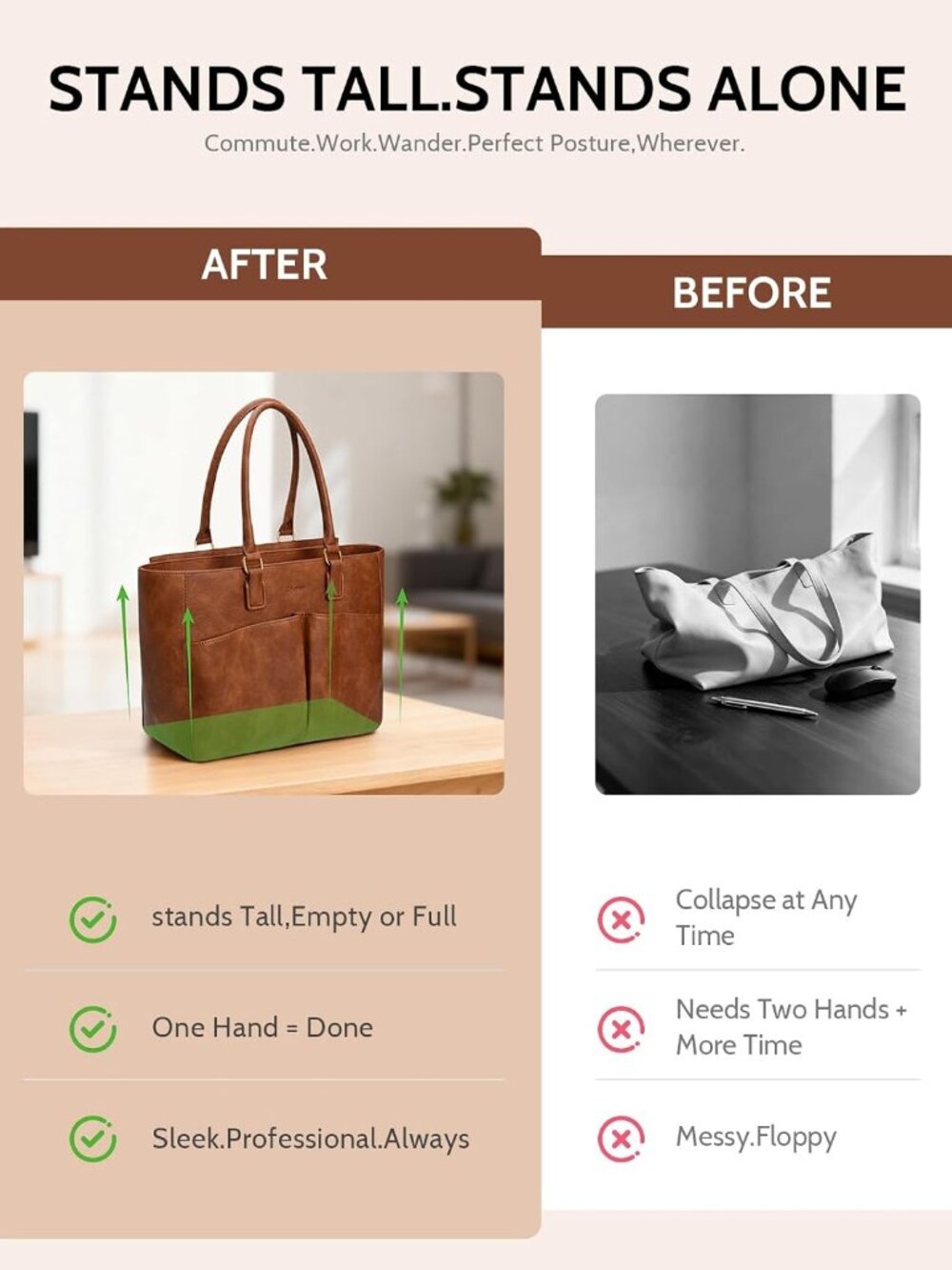 Laptop Tote Bag For Women, Leather Work Tote With Padded Laptop Compartment, Cup View 6
